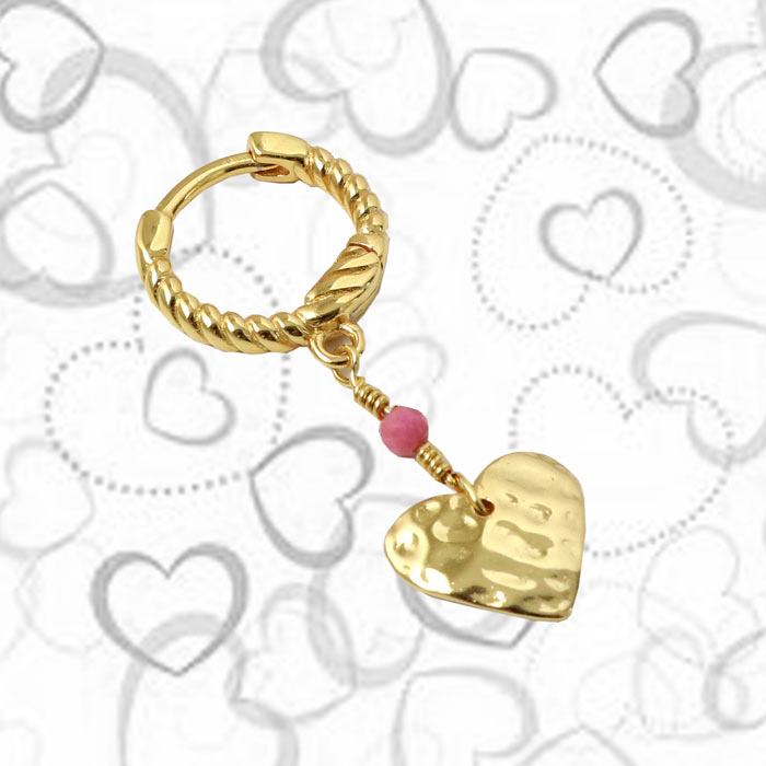 Heart pendant, slightly curved, hammered surface, gold-plated silver, 10x9 mm, 1 pc