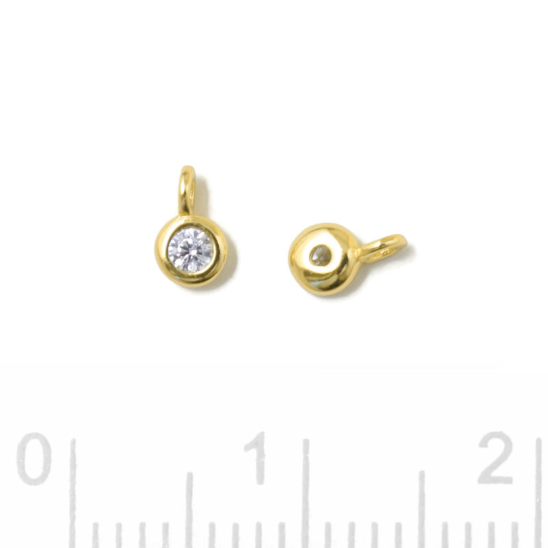 Pendant, round zirconia with loop, clear, gold-plated silver, 5x3x2mm, 2pcs