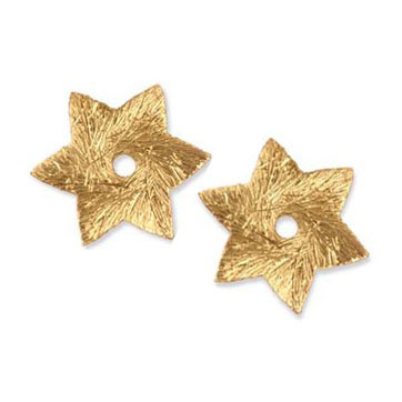 Gilded silver star, brushed with hole at the centre, 12mm, 2pc.