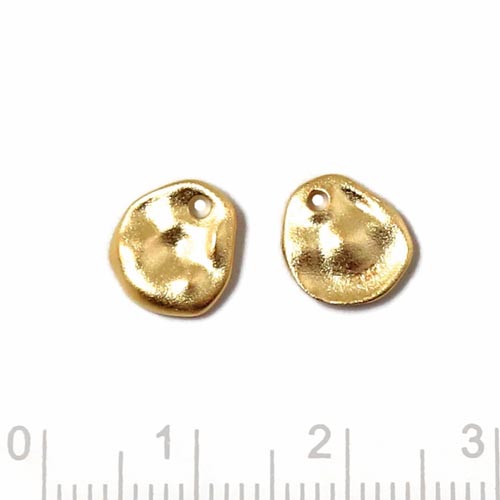 Pendant, uneven plate with 1 hole, frosted, gold plated silver, 2pcs