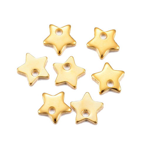 Star pendant with hole, gilded steel, 6mm, holesize 1 mm, 6pcs