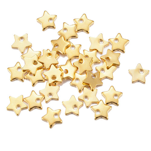 Star pendant with hole, gilded steel, 6mm, holesize 1 mm, 6pcs