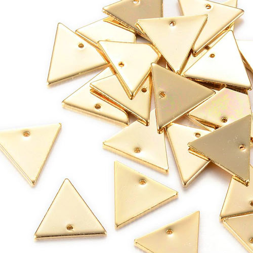 Shiny triangle with hole, gilded brass, 14x12mm, 6pcs.
