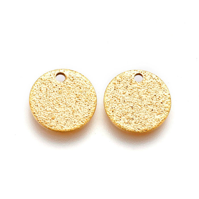 Gilded steel coin, stardust surface, 10mm, with hole at the edge, 4pcs