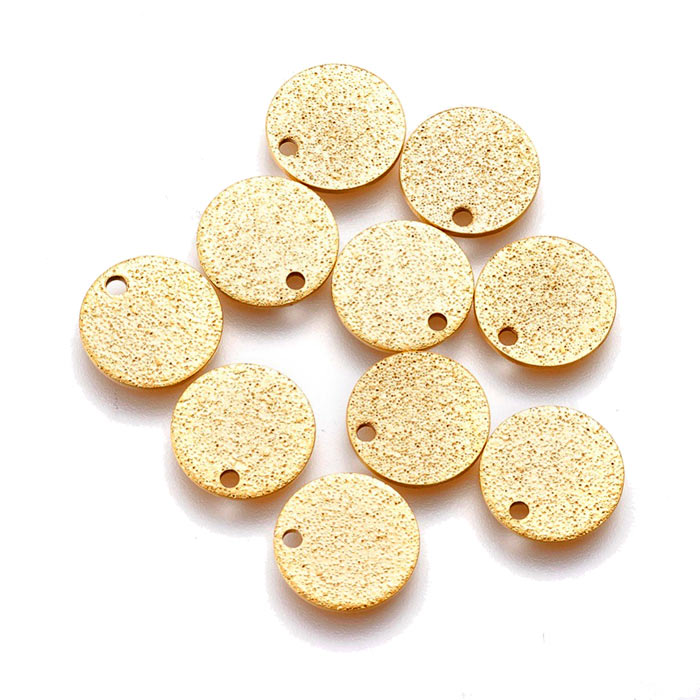 Gilded steel coin, stardust surface, 10mm, with hole at the edge, 4pcs