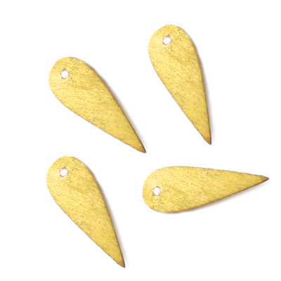 Gilded brass, brushed surface, pointed drop-shape, 22x8mm, 4pcs