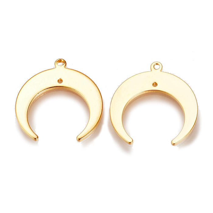 Moon shape with hole and eye, durable gilded brass, pendant, 19x18x1mm, 2pcs