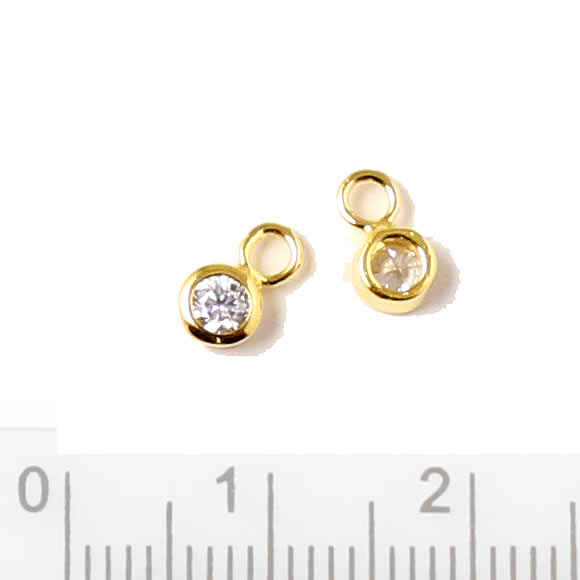 Small pendant with Cubic Zircon and 1 loop, gold plated silver, 7x4x3mm, 2pcs