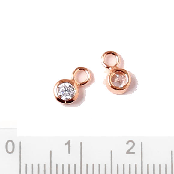 Small pendant with zircon and loop, rose gold plated silver, 7x4x3mm, 2pcs