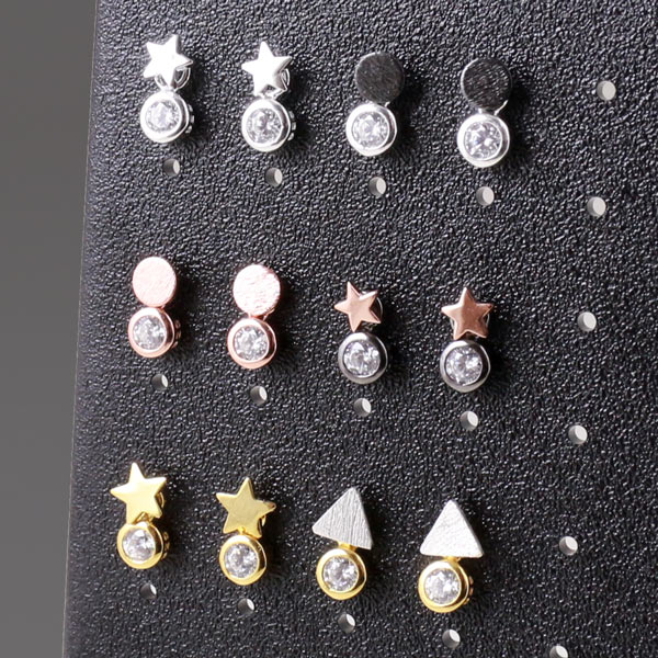 Small pendant with Cubic Zircon and 1 loop, gold plated silver, 7x4x3mm, 2pcs