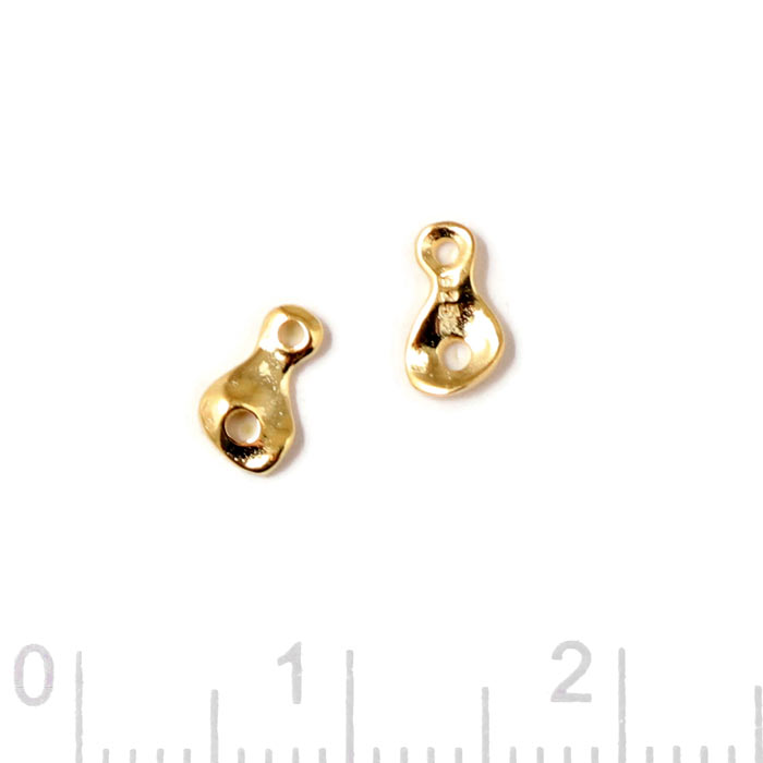 Small link, uneven surface with two holes, gold-plated silver, 6,5x3,5 mm, 2 pcs