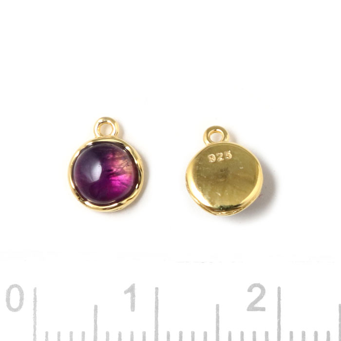 Pendant with Amethyst cabochon, round, gold plated silver, 8x6.5mm, 1pc