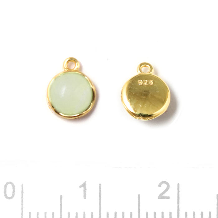 Pendant with light aventurine, cabochon, round, gold plated silver, 8x6.5mm, 1pc