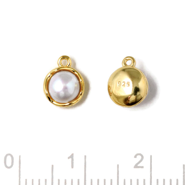 Pendant with freshwaterpearl, round, gold plated silver, 8x6.5mm, 1pc