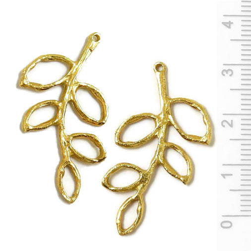gold-plated brass pendant, twig with outline leafs, 32x23mm, 2pcs.