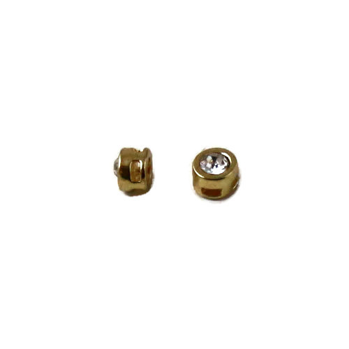 Bead with rhinestone, gilded brass, 6x5 mm, 2 pcs