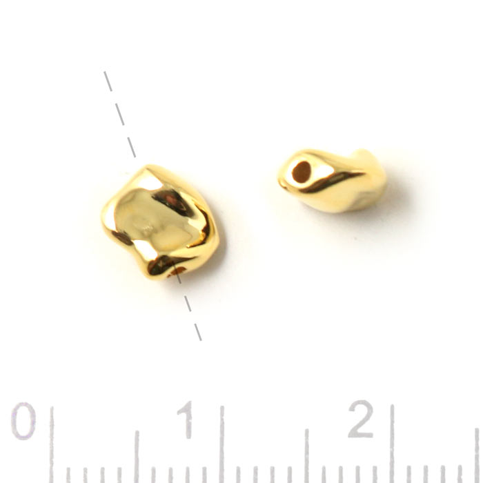Uneven bead, shiny, gilded silver, vertically drilled, 8x7x3mm, 2pcs