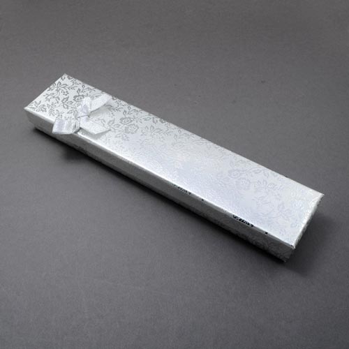 Gift box, long, silver with flower pattern and bow, 2pcs.