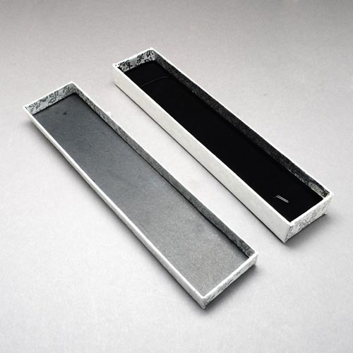 Gift box, long, silver with flower pattern and bow, 2pcs.