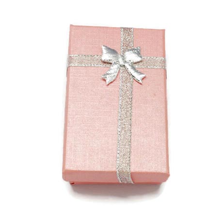 Gift box for jewelry, pink with silver bow, 80x50x27mm, 2pcs.