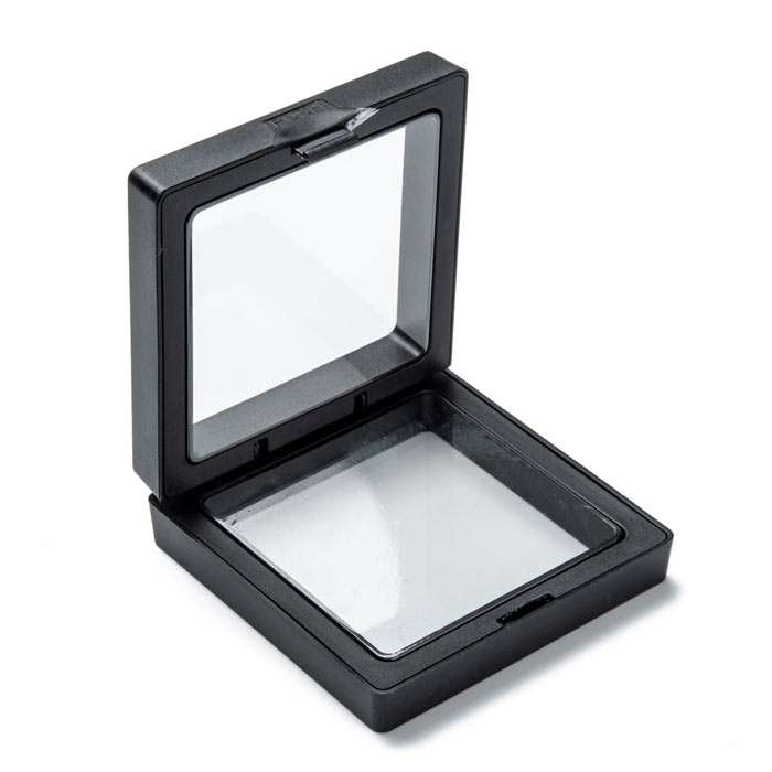 Display frame, clear PE stretch film, black plastic, with purple cardboard box, 7x7x2 cm, 1 pc