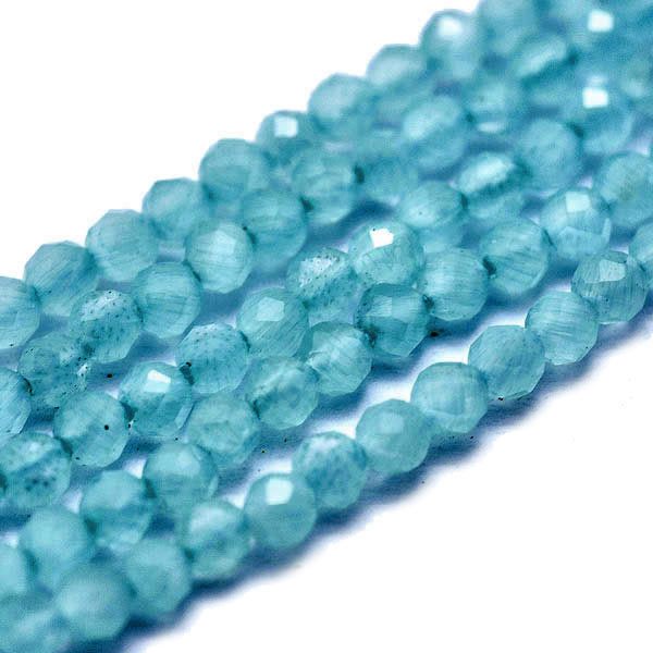 Cat's eye beads, entire strand, dark bluish turquoise, faceted glass, round, 3mm, ca. 125pcs