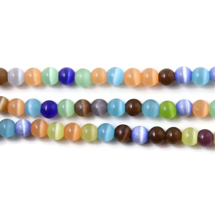 Cat eye beads, whole strand, multi coloured, round, 5 mm, approx. 82 pieces