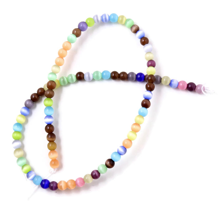 Cat eye beads, whole strand, multi coloured, round, 5 mm, approx. 82 pieces