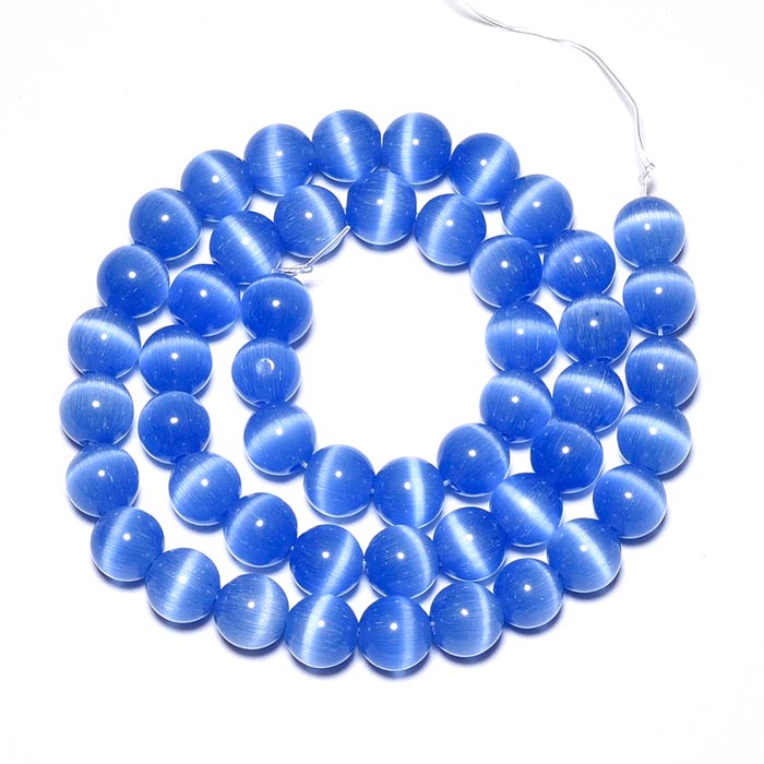 Cat eye beads, whole strand, blue, round, 8 mm, approx. 49 pcs