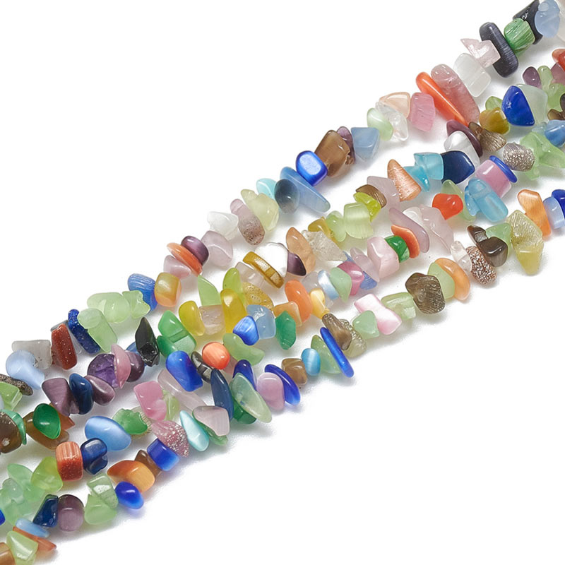 Cat eye beads, double length strand, nuggets, mix colours, 4-8x2-3 mm, approx. 380 pcs