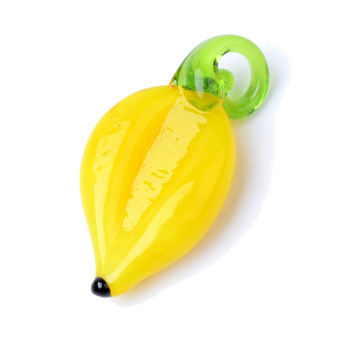 Glass pendant, yellow bananas, fruit figure, approx. 30x12x5mm, 4 pcs.