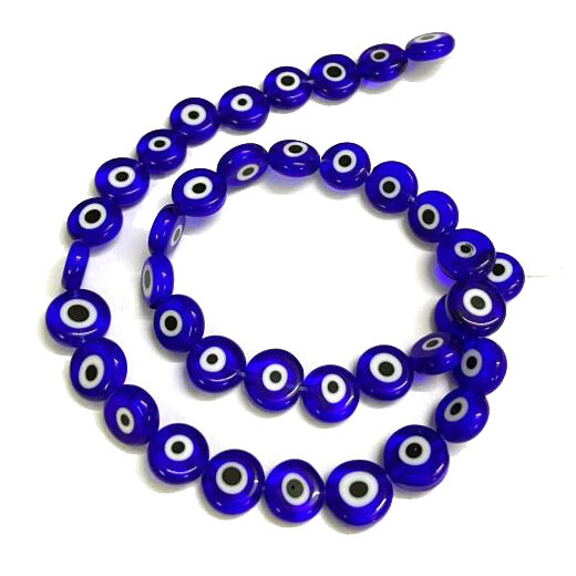 Glass bead, full strand, blue and white, ward off evil eye, 6x3mm., 65 pcs