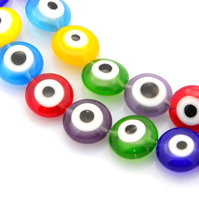 Glass bead, mixed colours, ward off evil eye, 10x5mm., 10 pcs