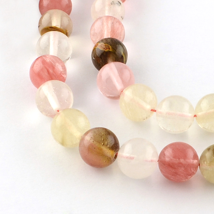 Glass bead, color mix (tigerskin/rosa), clear, round, 6 mm, 62 pcs.