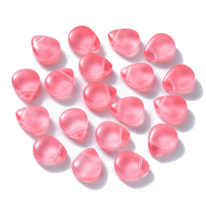 Flat drop, glass bead,salmon-coloured, cross drilled in top, 12.5x10x5x5.5 mm, 4pcs