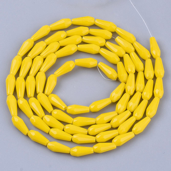 Facetted glass teardrops, double length strand, yellow, 10x4mm, ca. 72pcs.