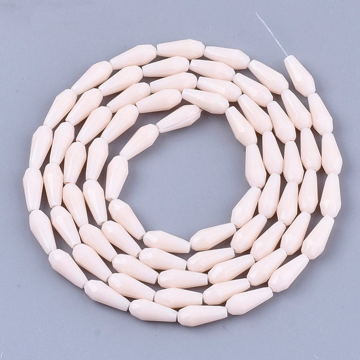 Facetted glass teardrops, double length strand, old lace, 10x4mm, ca. 72pcs.