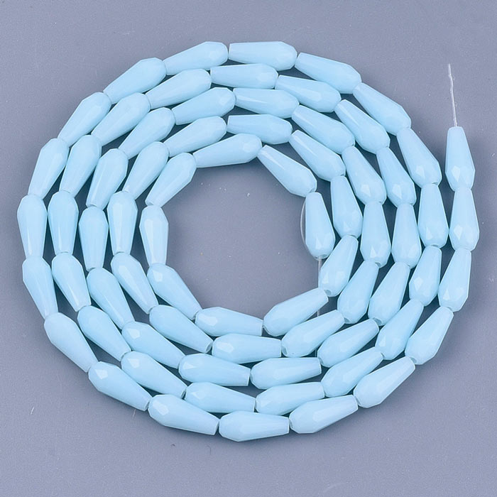 Facetted glass teardrops, double length strand, sky blue, 10x4mm, ca. 72pcs.