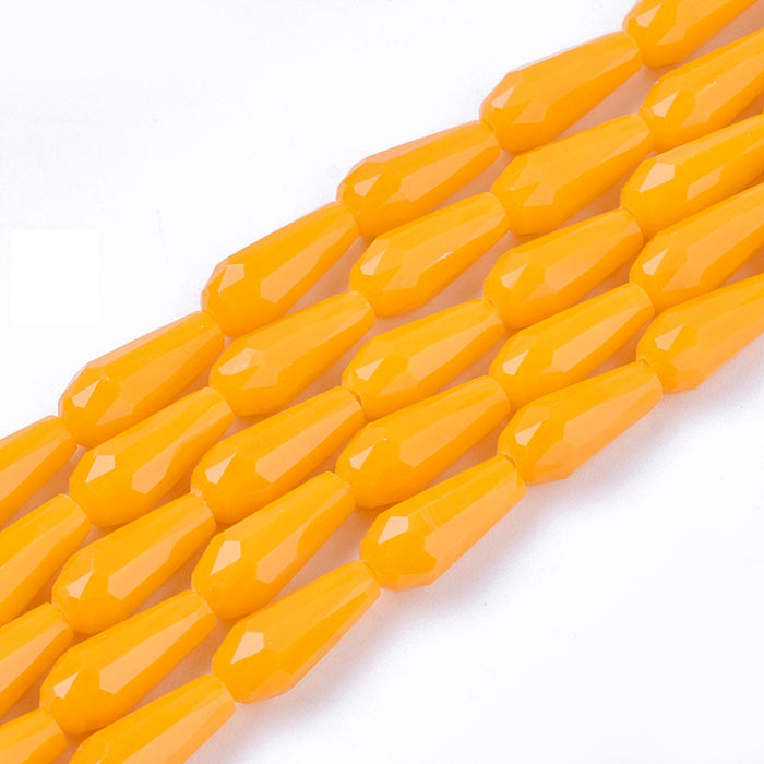 Facetted glass teardrops, orange, length 10mm, width 4mm, 6pcs.