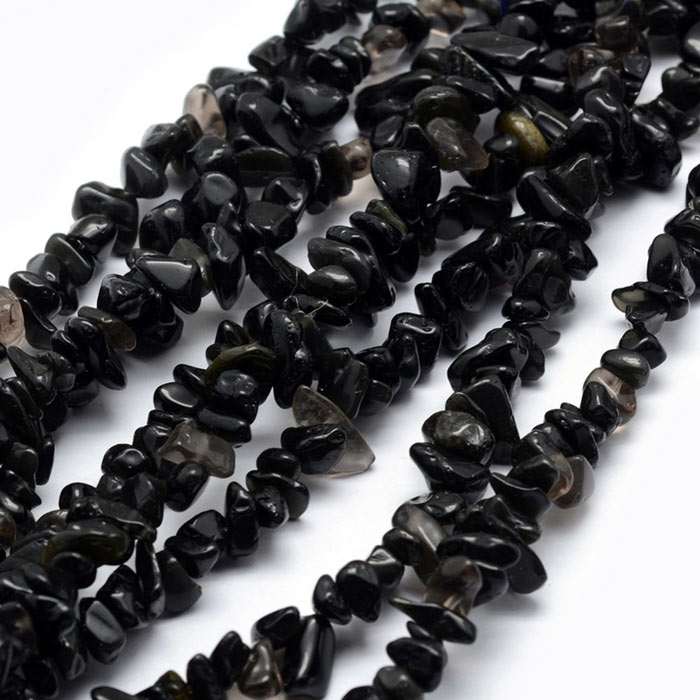 Glass beads, full strand, small nuggets, black, ca. 8x4x2 mm, ca. 230 pcs.