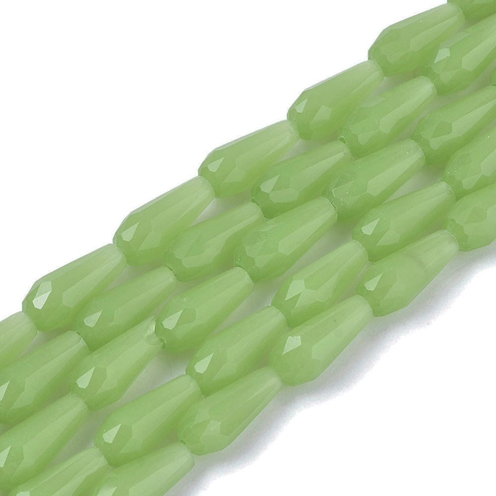 Faceted glass drop, green, 10x4 mm, 6 pcs