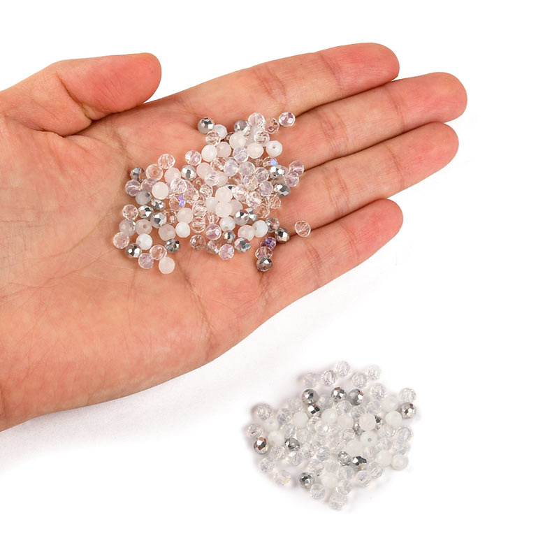Celestial crystal, faceted, round, mixed shades of grey and white, 4 mm, appx. 500 pcs