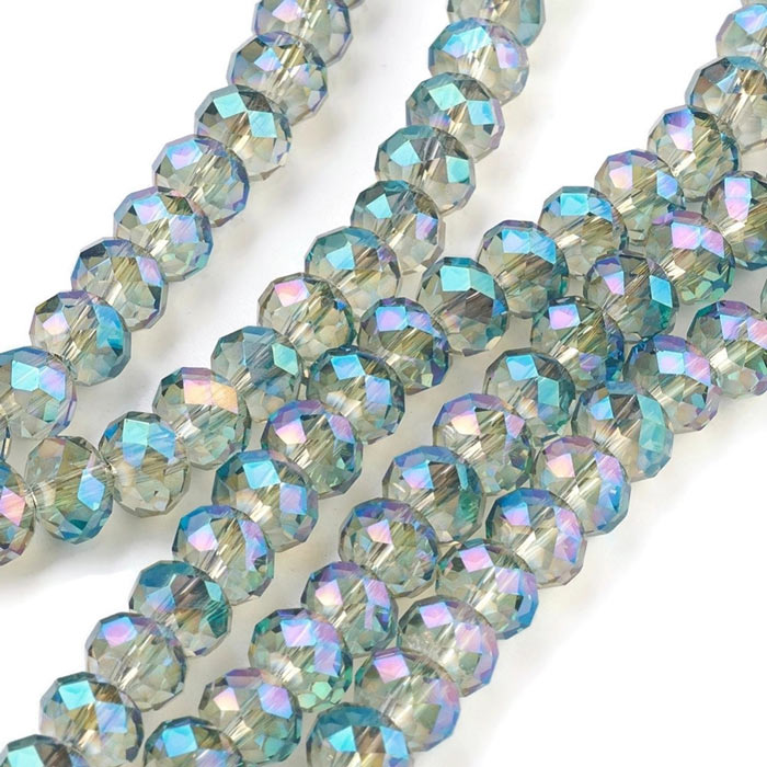 Celestial crystal, full strand, grey-green ab, roundel, 6x4,5 mm, approx. 90 pcs