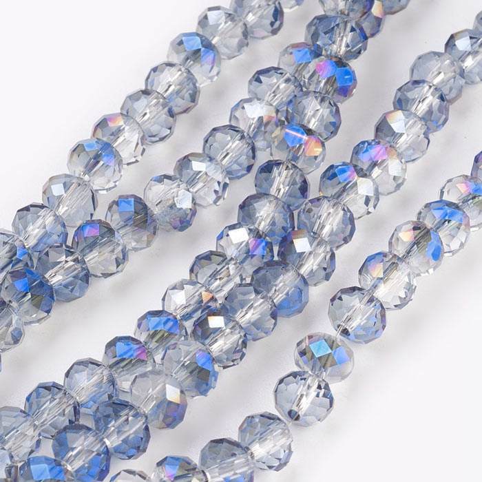 Celestial crystal, full strand, grey-blue ab, roundel, 6x4,5 mm, approx. 90 pcs