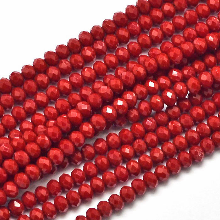 Celestial crystal, complete strand, red, opaque, 3x2 mm, ca. 140pcs.