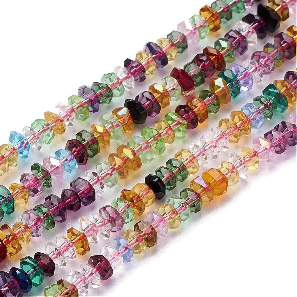Glass beads, full strand, mixed colors, faceted, rondelles, approx. 6x3 mm, approx. 125 pcs