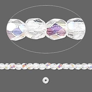 Glass, transparent A/B, shimmering, round, facetted, 3mm, ca. 133pcs.