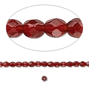 Glass, opaque, garnet/dark red, round, facetted, 3mm, ca. 133pcs.