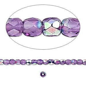 Glass, A/B shimmering, amethyst, round, facetted, 3mm, ca. 133pcs.