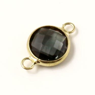Glass charm, gilded, round, grey, 16x11mm, 1pc.